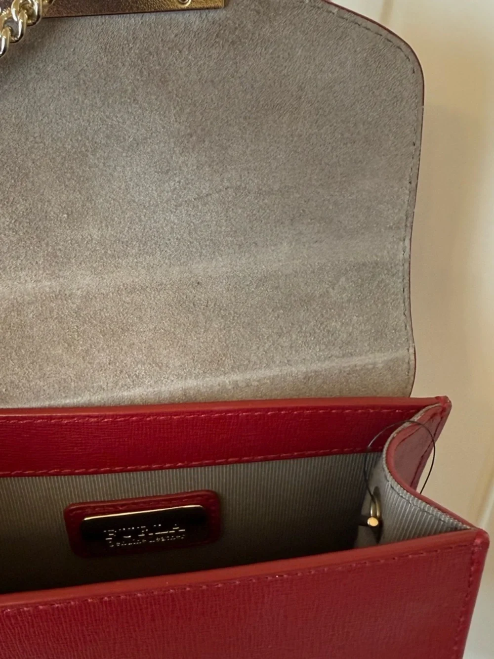 NWOT-Furla Red Mini Metropolis leather Crossbody gold chain - Picture 5 of 7